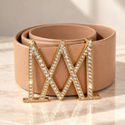 Cintura nude con fibbia M dorata con strass